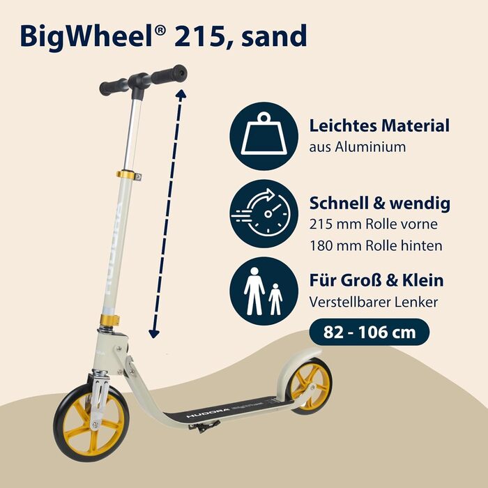 Самокат HUDORA BigWheel 215 алюмінієвий, до 100 кг, складаний, регульований, для дітей, підлітків та дорослих