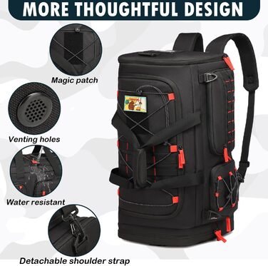 Спортивна сумка 50L для чоловіків 3-в-1 з відділенням для мокрого одягу та взуття, рюкзак, дорожня сумка, валіза ручної поклажі, для тренувань, залу, плавання, подорожей (чорний)