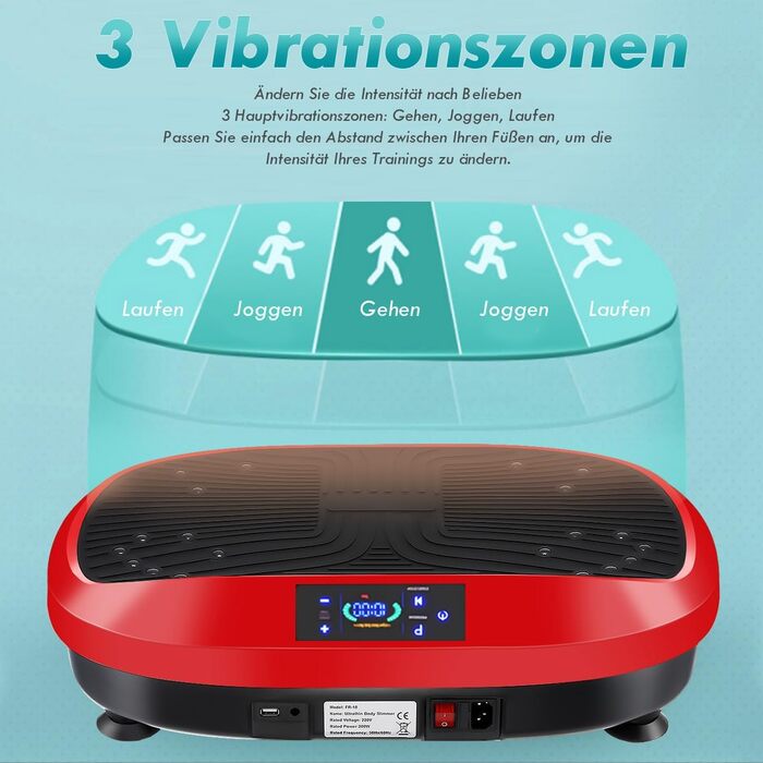 Вібраційна платформа 4D з Bluetooth, 120 рівнів інтенсивності, 6 програм тренувань, для дому, масаж, спортивне обладнання, чорно-червоний