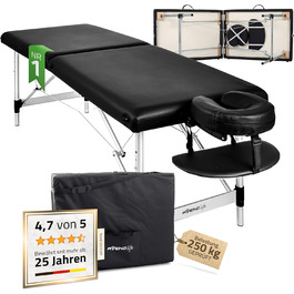 Масажний стіл HABYS Sofia Light Massageliege: складаний, дерев'яний, 2 зони, 185x60x85 см, до 250 кг, з підлокітниками, підголовником, сумкою, сертифікат MDR, бежевий (чорний)