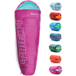 Дитячий спальний мішок Meteor Premium для кемпінгу та відпочинку на природі. Легкий, ультралегкий, підходить для літа, весни та осені. Кольори: темно-зелений/зелений, фуксія/м'ята.