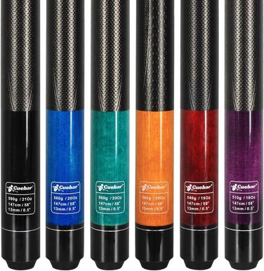 Набір київ для більярду CUEBAR 6 шт., кийки для більярду 45,7 см, 50,8 см, 595.3 г, кийки для більярду для дому з 3D-рукояткою, 147,3 см, для чоловіків та жінок, кольори: фіолетовий, червоний, зелено-блакитний, синій, чорний