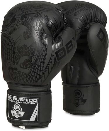 Боксерські рукавички DBX BUSHIDO Black Dragon 12oz для спарингів, кікбоксингу, бойових мистецтв, чорні