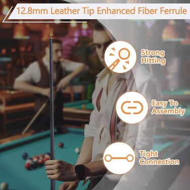 Професійний набір для більярду з чохлом, 12,5 мм скловолоконний кий, набір київ для більярду, 147,3 см, з рукавичками, вентилятором, 540 г