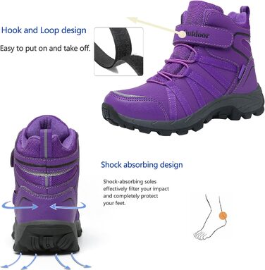 Зимові черевики для дітей: тепла водонепроникна модель для сноубордингу та трекінгу, з клямками (29 EU, фіолетовий)