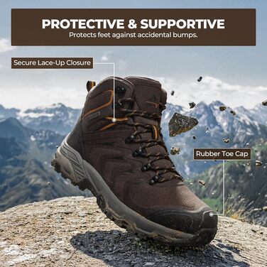 Чоловічі водонепроникні трекінгові черевики NORTIV 8 для хайкінгу, кемпінгу та активного відпочинку. Розмір 43 EU, колір коричневий.