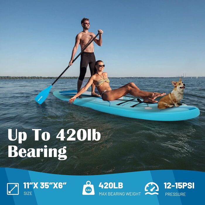 SUP дошка для плавання та йоги, надувна, 11'x88.9x15.2 см, з рюкзаком, водонепроникним чохлом, насосом та ремкомплектом