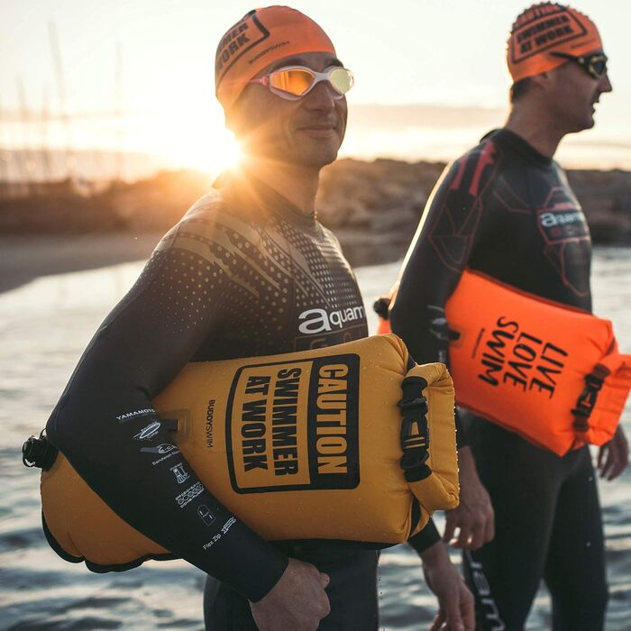 Набір Buddyswim: буя для плавання 28 л з водонепроникним відділенням і силіконовою шапочкою, помаранчевий. Безпечна буя для плавання у відкритій воді, комплект для плавців у морі.