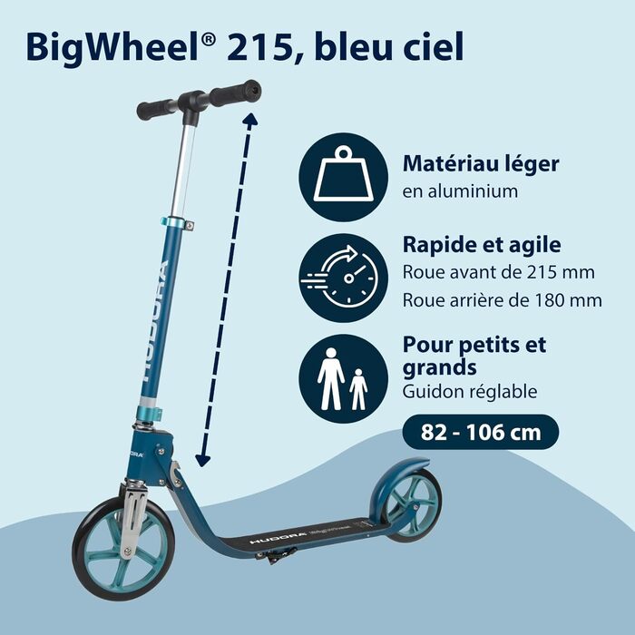 Самокат HUDORA BigWheel 215 алюмінієвий, до 100 кг, складаний, для дітей, підлітків та дорослих