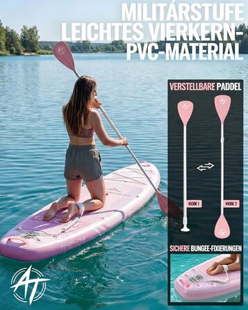 SUP дошка надувна 11'6'x35' для дорослих, рожева з градієнтом, з каяковим сидінням та аксесуарами - для йоги, вантажопідйомність до 181 кг