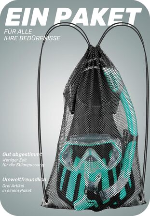Набір для снорклінгу CAPAS для дорослих: короткі регульовані ласти, високоміцна маска для плавання, трубка Dry Top, дорожня сумка