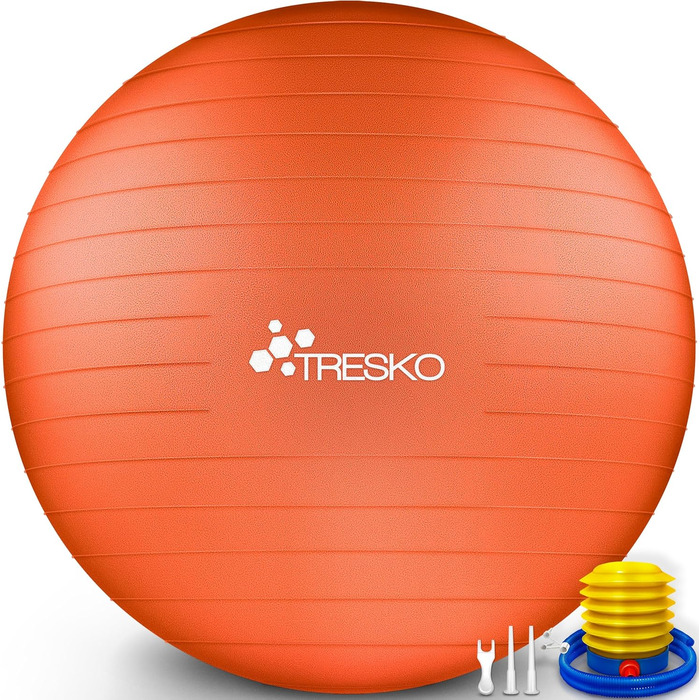 Гімнастичний м'яч TRESKO 85 см, BPA-Free, з насосом, для фітнесу, йоги, пілатесу, вагітних, антивибуховий, до 300 кг, помаранчевий (для зросту понад 185 см)