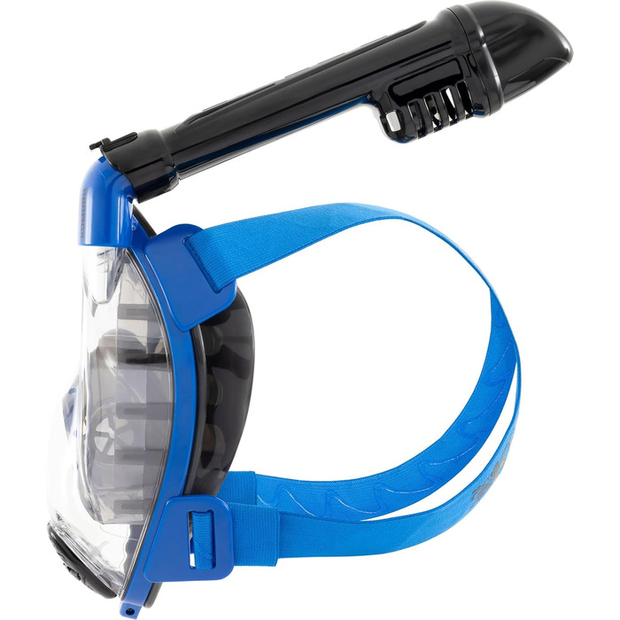 Маска для снорклінгу CRESSI Komodo Full Face Dry – повна маска з широким оглядом 180°, захист від CO2, антизапітніюче силікон, бічний трубка, регульовані стрічки (M/L, синій/чорний)