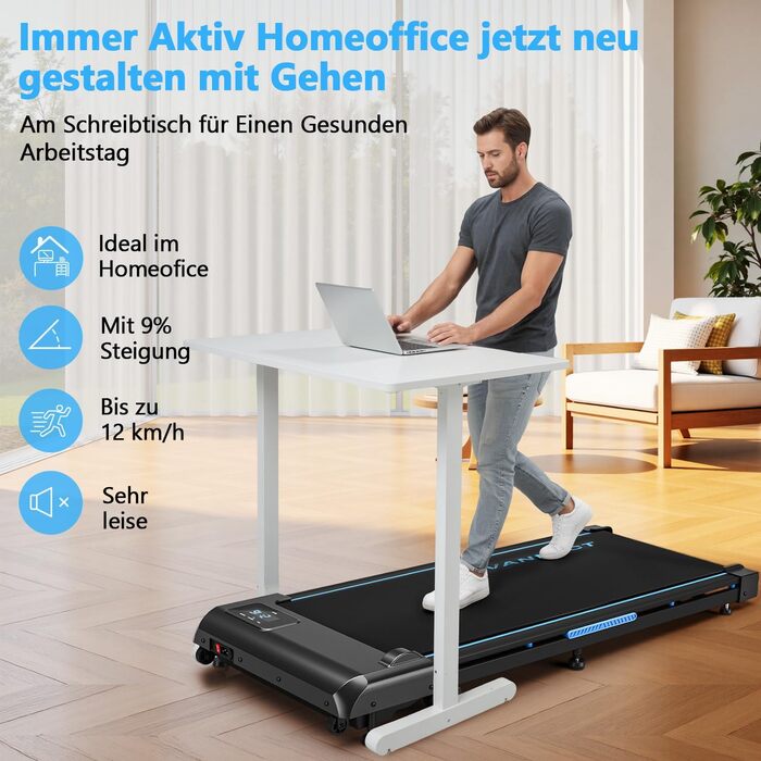 Walking Pad - компактний біговий тренажер для дому з регулюванням нахилу до 9%, швидкість 1-10 км/год, LED-дисплей, пульт дистанційного керування, потужність 2.75HP, максимальне навантаження 150 кг, без монтажу