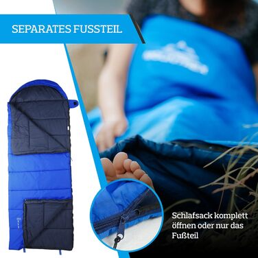 Спальний мішок MOUNTREX -5°C / 10°C для кемпінгу та відпочинку на природі. Дека-спальник 205 x 75 см, 3 сезони, легкий та теплий (1.6 кг). Підходить для чоловіків, жінок та дорослих. Можливість з'єднання блискавками (RV) - колір: блакитний.