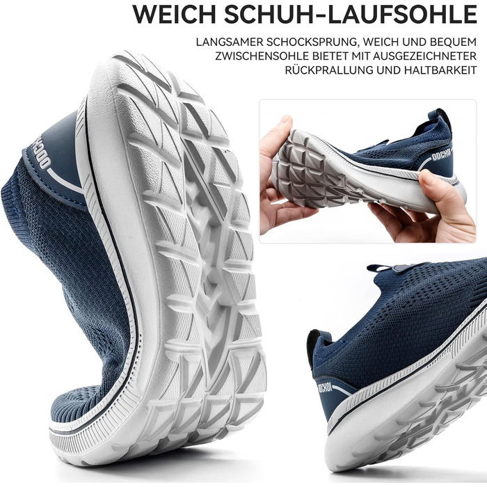 Чоловічі кросівки без шнурівків Slip-on, сітка, дихаючі, легкі, для бігу та спорту, комфортні, outdoor, джогінги, 44 EU, темно-синій