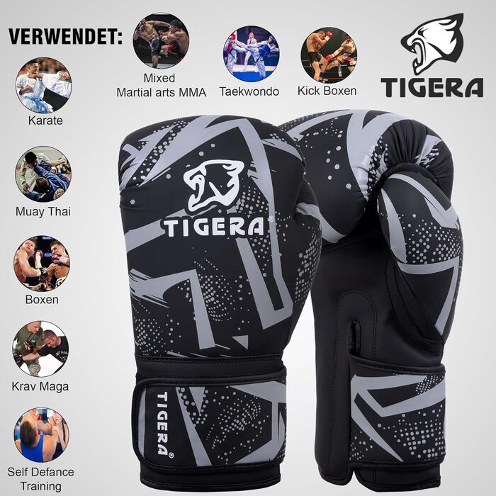 Боксерські рукавички Tigera 10oz/12oz/14oz/16oz для тренувань, спарингу, ММА, Муай Тай, кікбоксингу, чоловічі та жіночі, сірі, 14oz