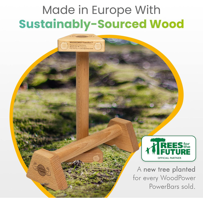 Дерев'яні упори WOODPOWER PowerBars XS-Long для віджимань, стійки на руках та йоги, нековзкі, для занять каллістенікою та фітнесом у приміщенні і на вулиці