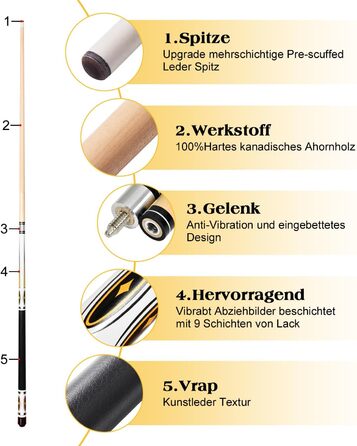 RAYNA GAMES Більярдний кий: комплект 2 кия, 58 дюймів, канадський клен, для дорослих, з нержавіючою сталею, для ентузіастів більярду