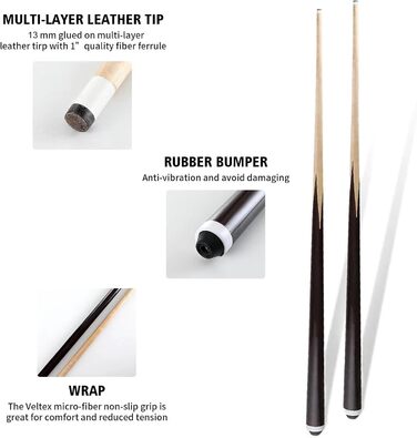 Біліардна кість для більярду JX, 58 дюймів, 18 Oz, канадський клен, набір 2 шт.