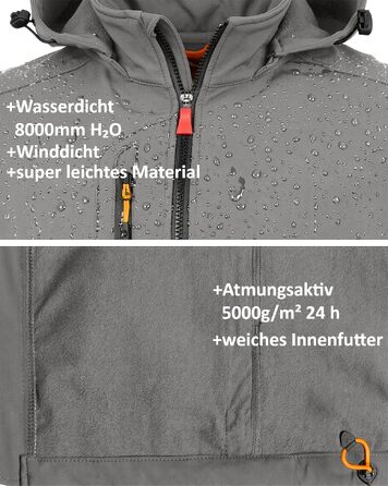 Чоловіча легка куртка Softshell водонепроникна та дихаюча, outdoor-куртка з відстібним капюшоном, вітрозахисна еластична куртка для походів та роботи, сіра, розмір 3XL