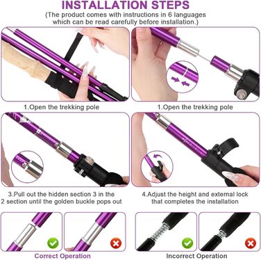 Телескопічні палиці для скандинавської ходьби та трекінгу, складані алюмінієві палиці для ходьби 115-135 см з гумовими наконечниками, унісекс
