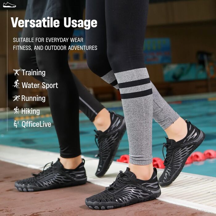 Босі кросівки для жінок та чоловіків: піші прогулянки, трейлраннінг, фітнес, плавання. Зручні, з широкою передньою частиною, чорні (36 EU)