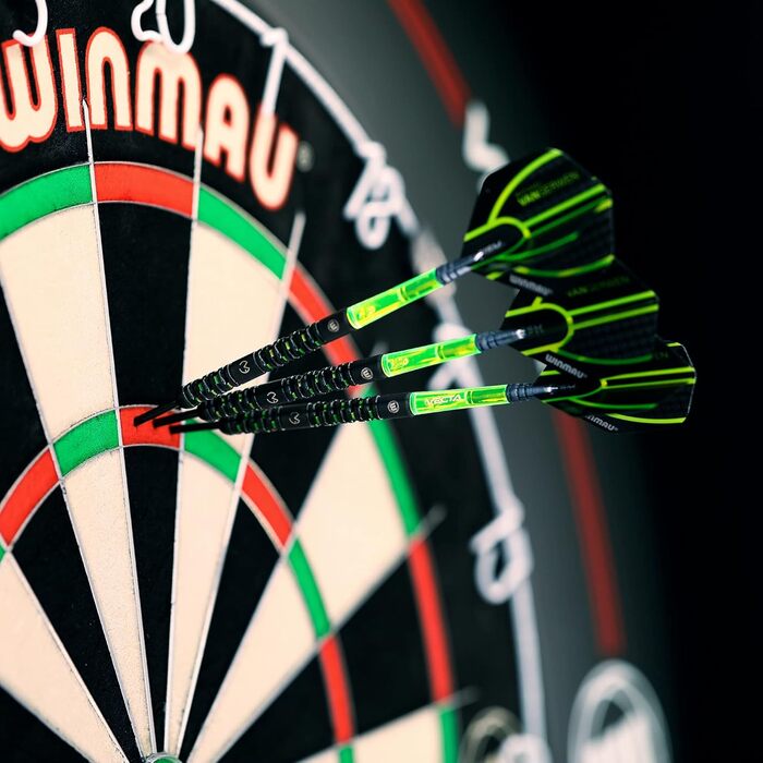Дротики WINMAU Michael Van Gerwen MvG Adrenalin 22 г професійні, вольфрамові, з м'яким наконечником, комплект з оперенням і стрижнями
