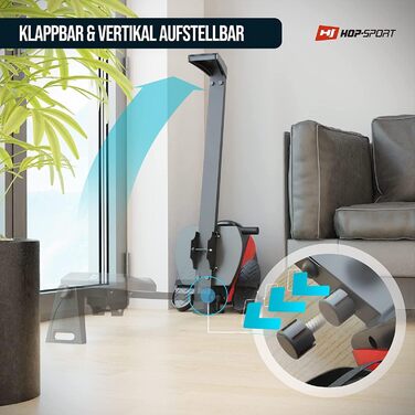 Гребний тренажер Hop-Sport Boost для дому, складаний, з комп'ютером, магнітною системою гальмування, 10 рівнів, кулькопідшипникове сидіння, до 120 кг, червоний