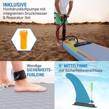Надувна SUP-дошка Capital Sports Eco Shore All Rounder 365 з веслом і насосом для дорослих і дітей, комплект для падлбордингу з сумкою для транспортування
