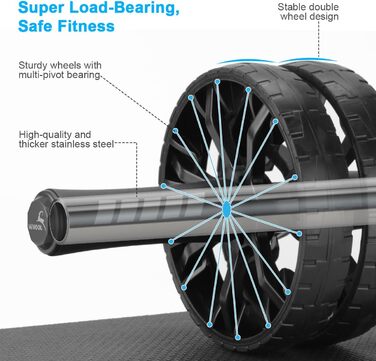 Ролер для пресу, тренажер для пресу Ab Wheel Set з килимком для колін, антиковзаюче подвійне колесо, тренування пресу для чоловіків та жінок
