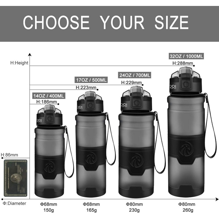 Спортивна пляшка ZORRI 700 мл, 1 л, 500 мл, 400 мл - BPA Free, для води, з содовою, без витоку, еко-пляшка для дітей, школи, спортзалу, фітнесу, велосипеда, сіра