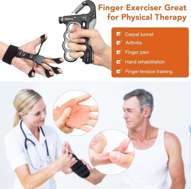 Набір для зміцнення хватки рук (5 шт.) – тренажери для рук, розтягувач пальців, кільце для хватки, м'яч для зняття стресу. Для спортсменів, чорний