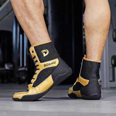 Боксерські кросівки для чоловіків та підлітків. Муай Тай, кікбоксинг, спаринги. Зручні боксерські кросівки для єдиноборств. Розміри 36-46 (EU 40, Schwarzgold 012)