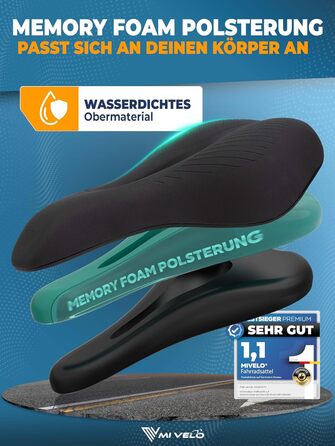 Велосипедне сідло MIVELO Comfort PRO з Memory Foam - дихаюче, для жінок та чоловіків, зручне та ергономічне. Ідеальне для комфортної їзди та трекінгу