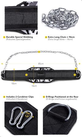 Пояс для підтягувань Fitgriff® з ланцюгом та 2 карабінами, для бодібілдингу, силових тренувань, важкої атлетики. Універсальний розмір (камуфляж)