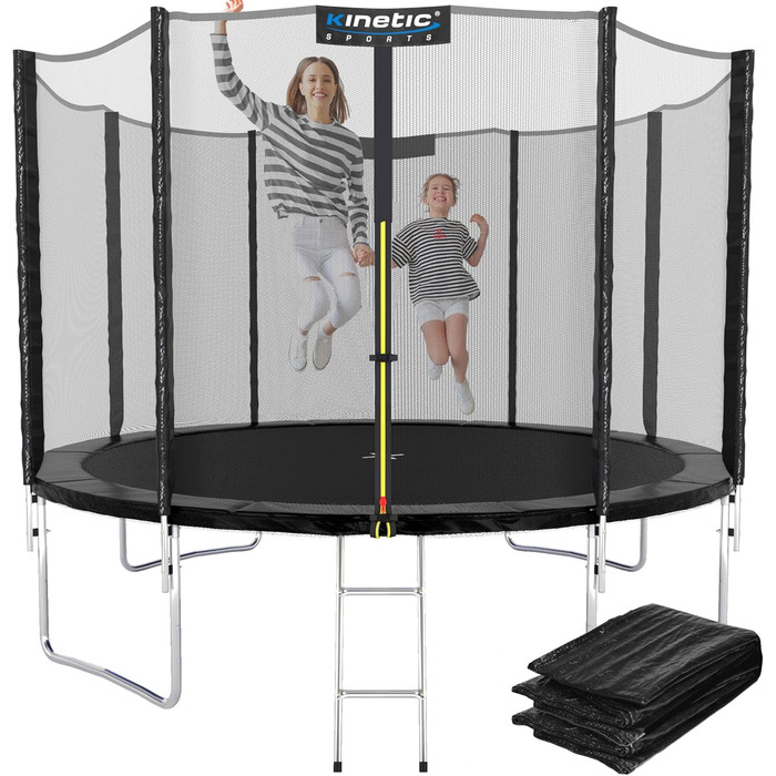 Трамплін KINETIC SPORTS Salto Plus Outdoor для дітей Ø 183/244/305/366/400/430/490 см - Комплект: пружини, сітка, захисні подушки, сходи - до 160 кг