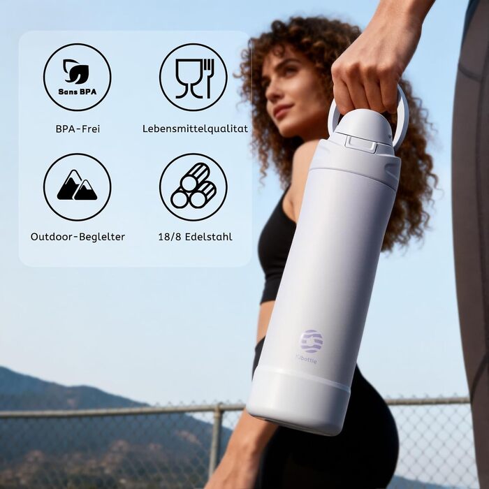 Спортивна пляшка для води Fjbottle з нержавіючої сталі 750 мл з кнопковим відкриванням та силіконовим дном, фіолетова