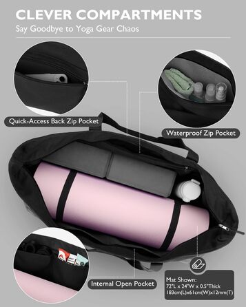 Сумка для йоги Gonex Canvas Extra Large: Водонепроникна спортивна сумка для килимка, блоків та подорожей, Чорна L