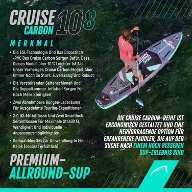 Надувна SUP-дошка Bluefin Cruise 6” з веслом з фібергласу, комплект для каяка, повний набір аксесуарів, гарантія 5 років, різні розміри: для дітей, 10’8, 12’, 15’