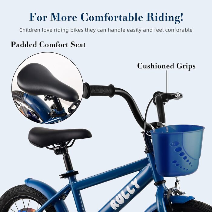 Дитячий велосипед RULLY Динозавр для хлопчиків 2-7 років, 12/14/16 дюймів, BMX, з додатковими колесами, блакитний