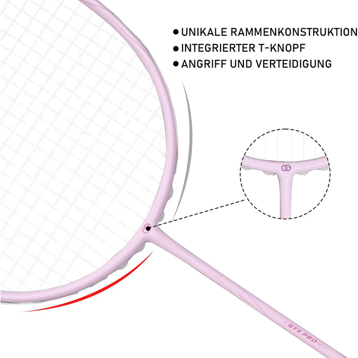 Ракетка для бадмінтону OGEENIER: Графіт, Легка, Професійна, з карбоном, неслизька ручка, у сумці, Рожева