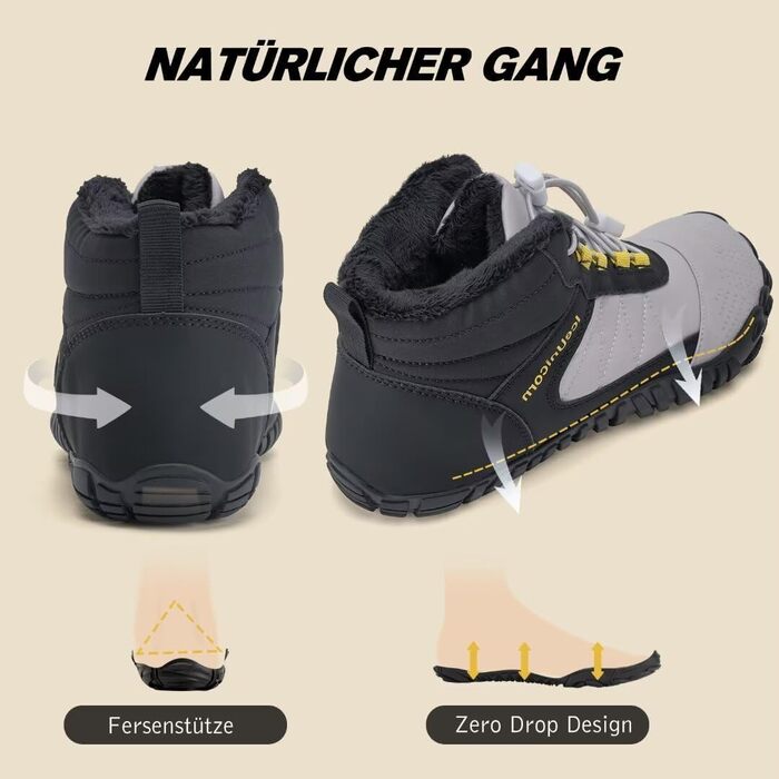 Зимові черевики IceUnicorn: теплі, з підкладкою, для жінок та чоловіків (42 EU, чорний/сірий)