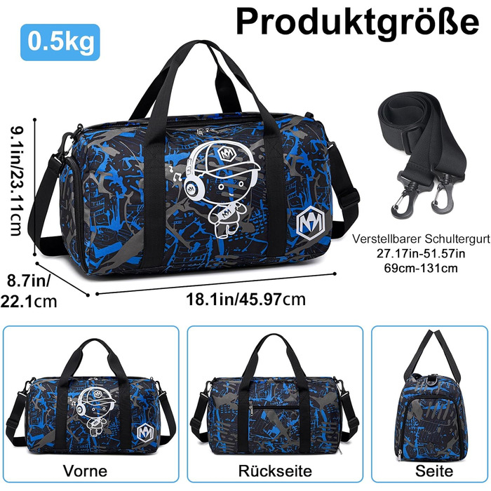 Спортивна сумка для дітей з відділенням для взуття та мокрих речей. Дитяча пляжна сумка для хлопчиків та дівчаток. Сумка для плавання, подорожей, фітнесу (Принц Graffiti Blue)