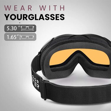 Універсальні лижні окуляри OutdoorMaster OTG з антифогом, 100% UV-захистом, для чоловіків і жінок, підходять для окулярів, для сноуборду та лиж, прозорість VLT65%