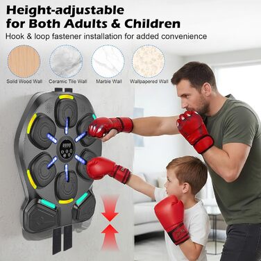 Боксерський тренажер з LED підсвіткою та Bluetooth Music Boxing Machine: 9 режимів, 9 швидкостей, дисплей калорій та швидкості, регульована висота для дітей та дорослих + 2 пари рукавичок