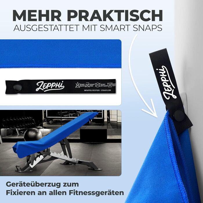 Рушник для фітнесу Zepphi: великий (120x50 см) + маленький (80x30 см) | Мікрофібра, кишеня на блискавці | Швидковисихаючий, для спортзалу та тренувань, блакитний