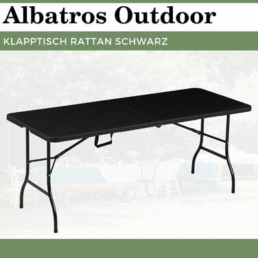 Стіл Albatros Buffettisch Чорний/Роттан – 182x75 см, розкладний, міцний, для 10 осіб, з ручкою для перенесення, для пивного фестивалю