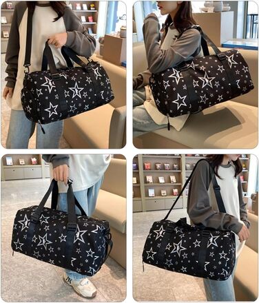 Дитяча спортивна сумка-рюкзак з відділенням для взуття та мокрих речей, плавальна сумка, спортивна сумка з принтом зірок для дівчаток, складана сумка для занять гімнастикою, танців та тренувань (зелена, чорна)