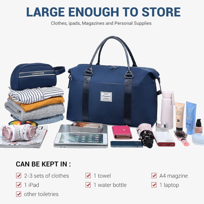Спортивна сумка LOVEVOOK для жінок, дорожня сумка-мішок, 30L, водонепроникна, для подорожей, фітнесу, клініки (темно-синій)
